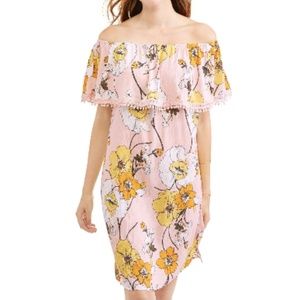 Baby Pink Floral Off the Shoulder Dress